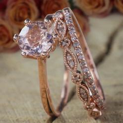 Jeen Jewels Bestseller 2 carat Morganite and Diamond Trio Ring Set with 18k Gold Plating