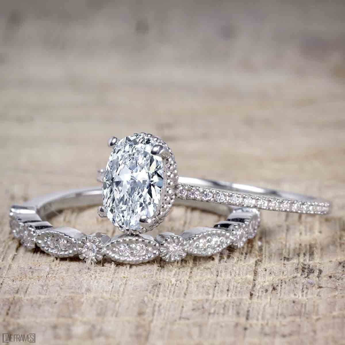 Jeen Jewels 1.25 Carat Oval cut Wedding Set of Moissanite and Diamond in White Gold
