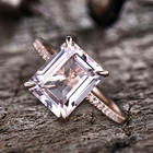 Diamond Moissanite Rose Gold Emerald Cut Morganite Engagement Ring