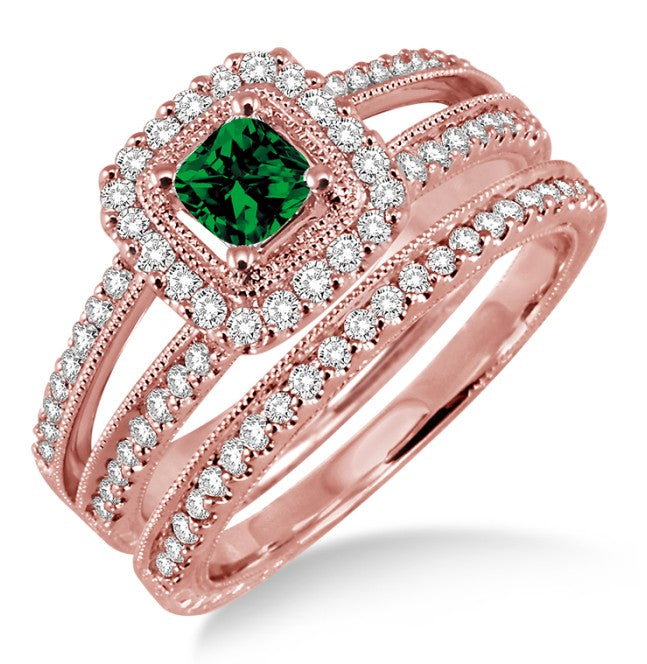 JeenJewels Halo Art Deco 3 Carat 6mm Princess Cut Antique Bridal Set Moissanite Diamond Engagement Ring on 10k Rose Gold