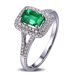 JeenJewels Halo Art Deco 2 Carat Split Shank 7x5mm Emerald Cut Diamond Moissanite Engagement Ring in 10k White Gold