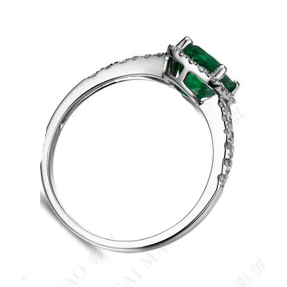 JeenJewels Halo Art Deco 7x5mm Green Emerald Cut 1.75 Carat And Moissanite Diamond Engagement Ring in 10k White Gold