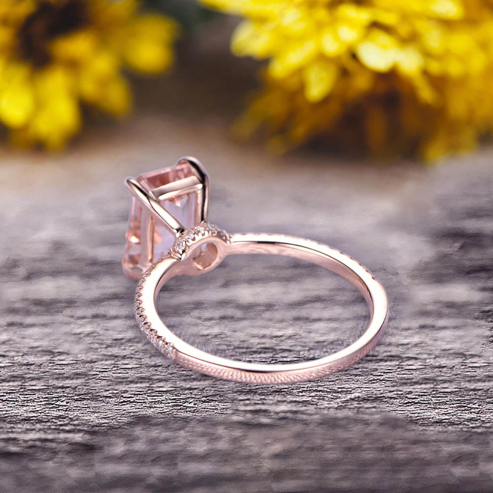 JeenJewels 1.50 Carat 7x5mm Emerald Cut  Morganite Engagement Ring Custom Ring 10K Morganite Rose gold Ring