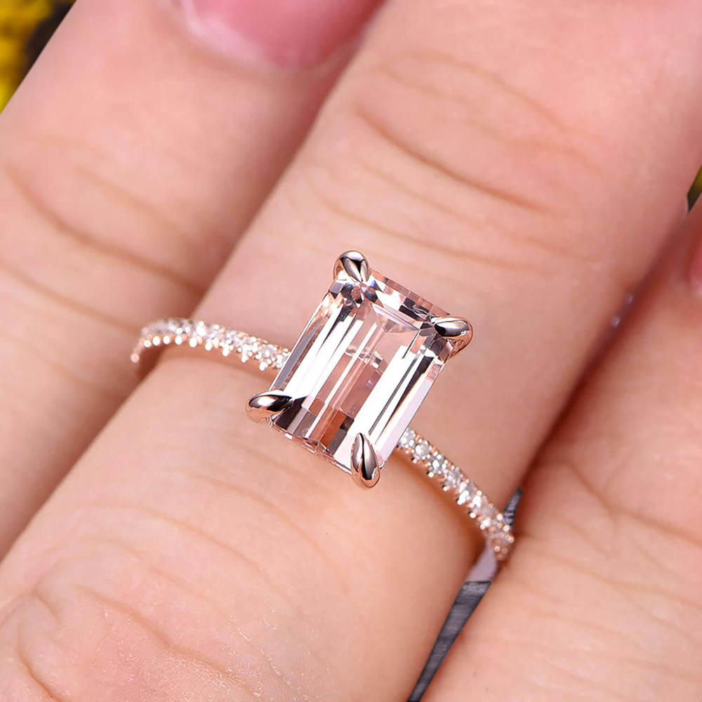 JeenJewels 1.50 Carat 7x5mm Emerald Cut  Morganite Engagement Ring Custom Ring 10K Morganite Rose gold Ring