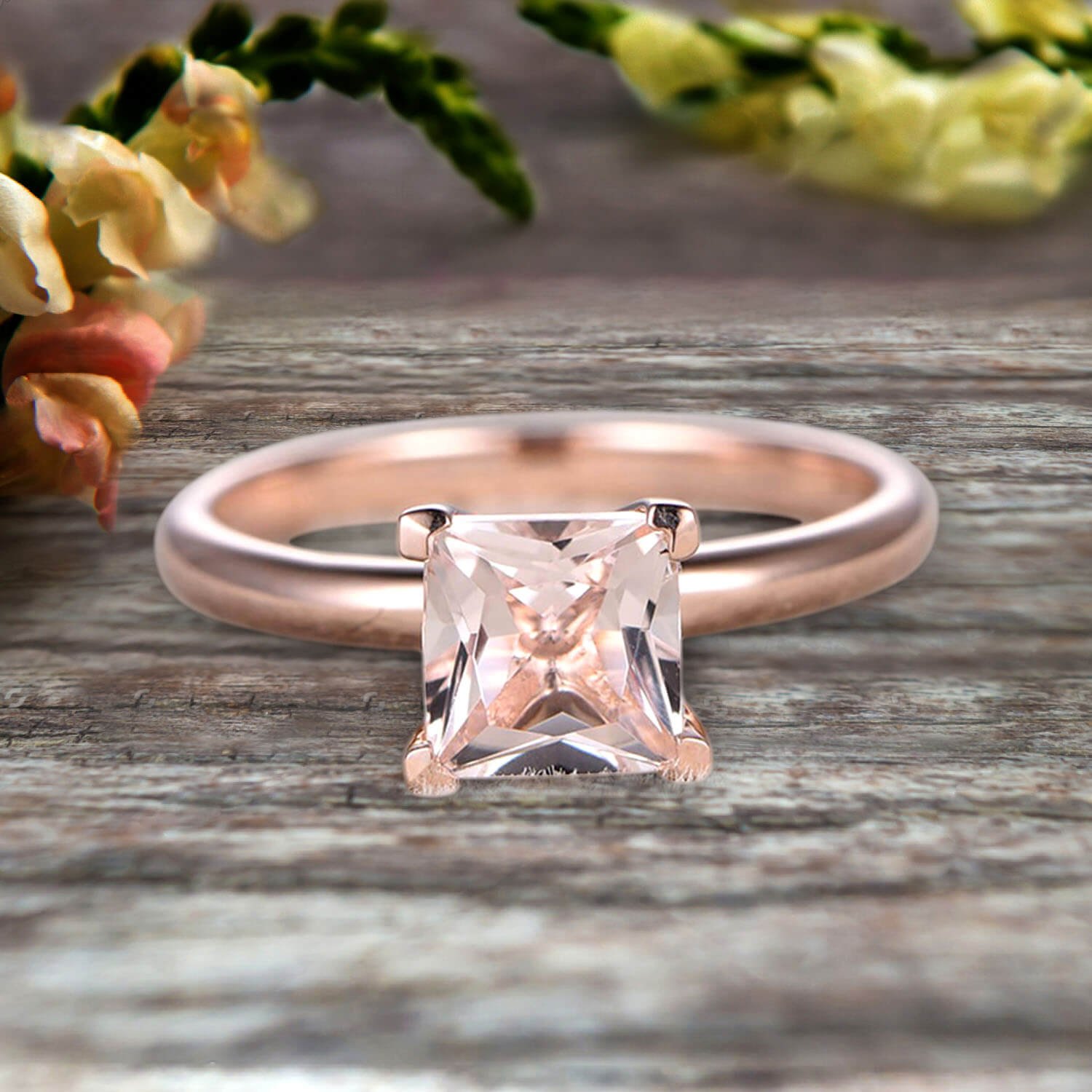 JeenJewels Startling Morganite Solitaire Engagement Ring On 10k Rose Gold 1.3 Carat 7mm Cushion Cut Heart Prong Promise Anniversary Gift