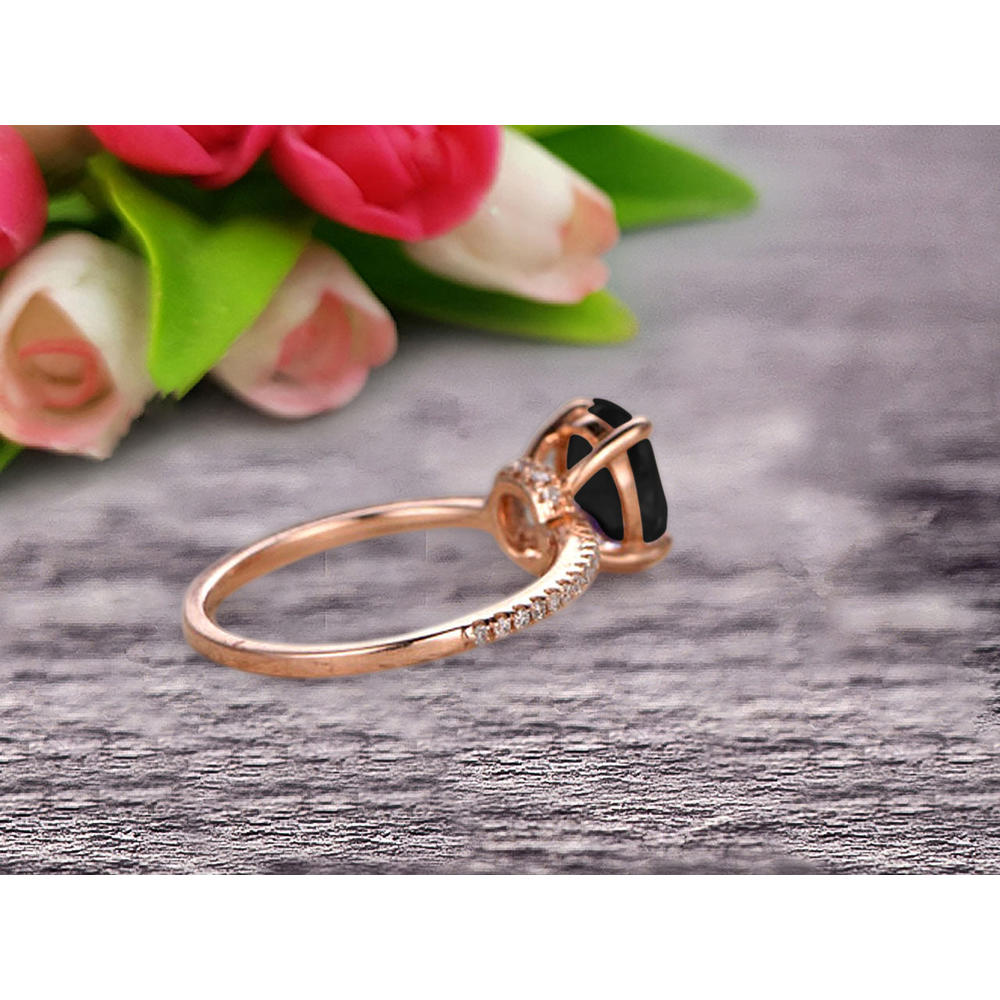 JeenJewels Vintage Looking Black Diamond Moissanite Engagement Ring On 10k Rose Gold 1.75 Carat 8x6mm Oval Cut Custom Made Fine Jewelry