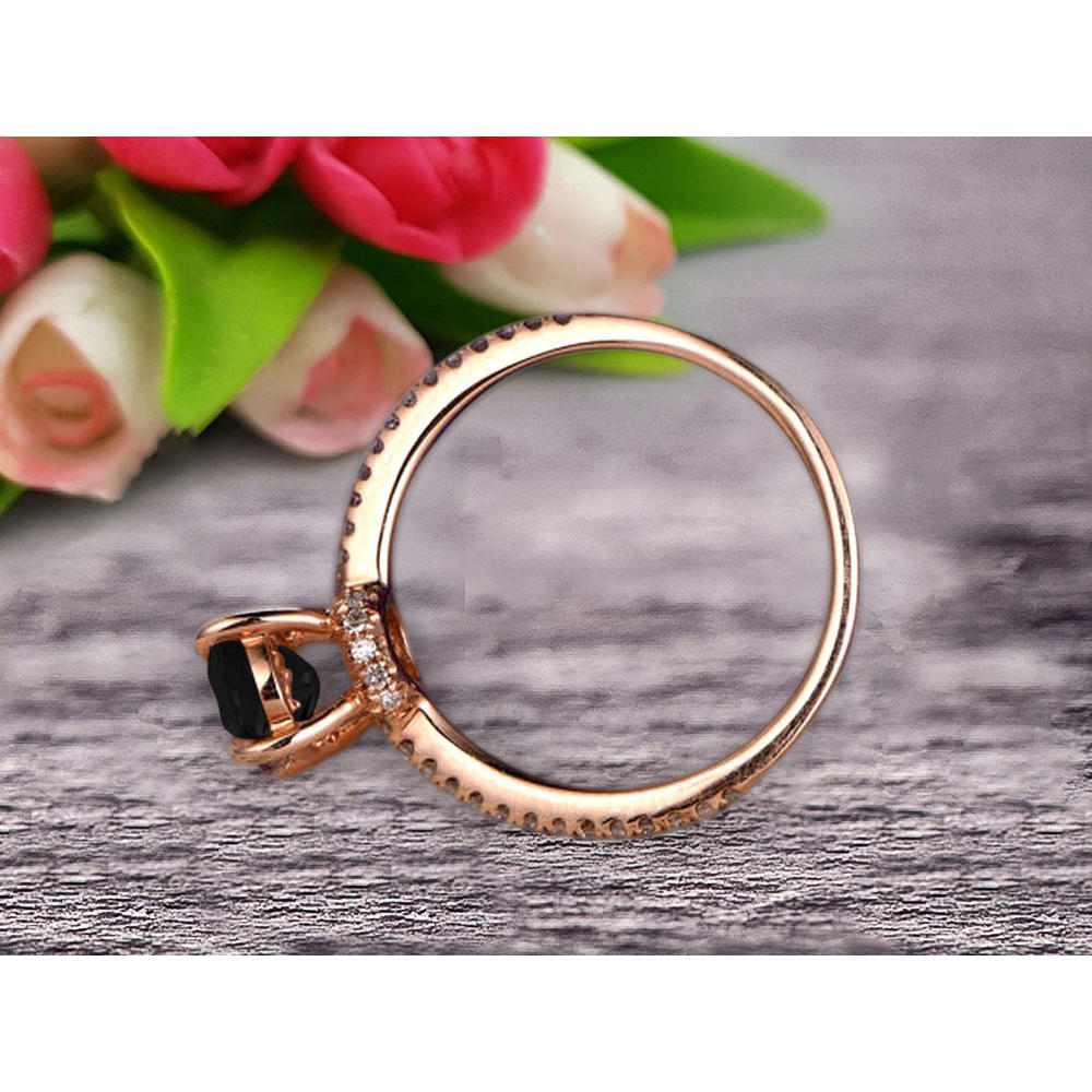 JeenJewels Vintage Looking Black Diamond Moissanite Engagement Ring On 10k Rose Gold 1.75 Carat 8x6mm Oval Cut Custom Made Fine Jewelry
