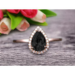 JeenJewels 1.25 Carat Pear Cut Black Diamond Moissanite Engagement Ring Handmade Solid 10k Rose Gold