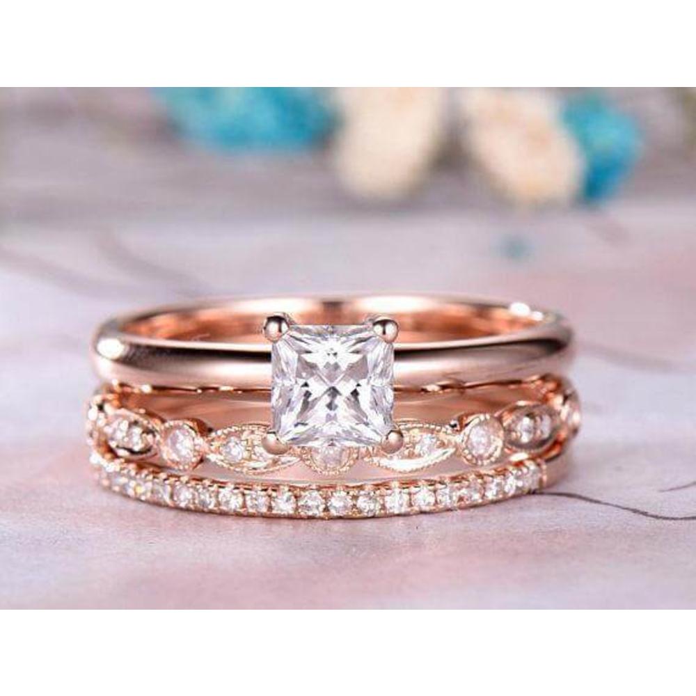 JeenJewels Vintage 2.25 ct Moissanite Diamond Trio Wedding Ring Set with 18k Gold Plating