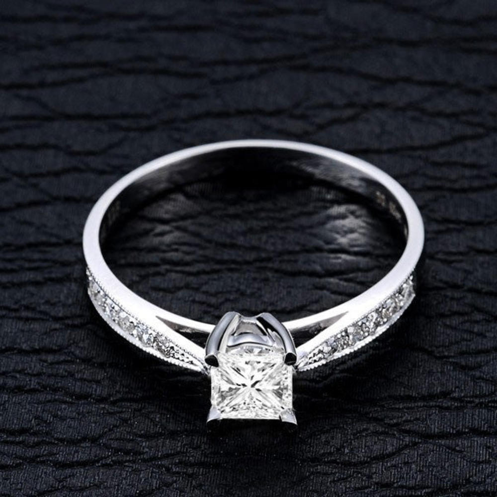 JeenJewels Vintage Moissanite Wedding Ring 1.75 Carat Princess Cut Moissanite on 10k White Gold