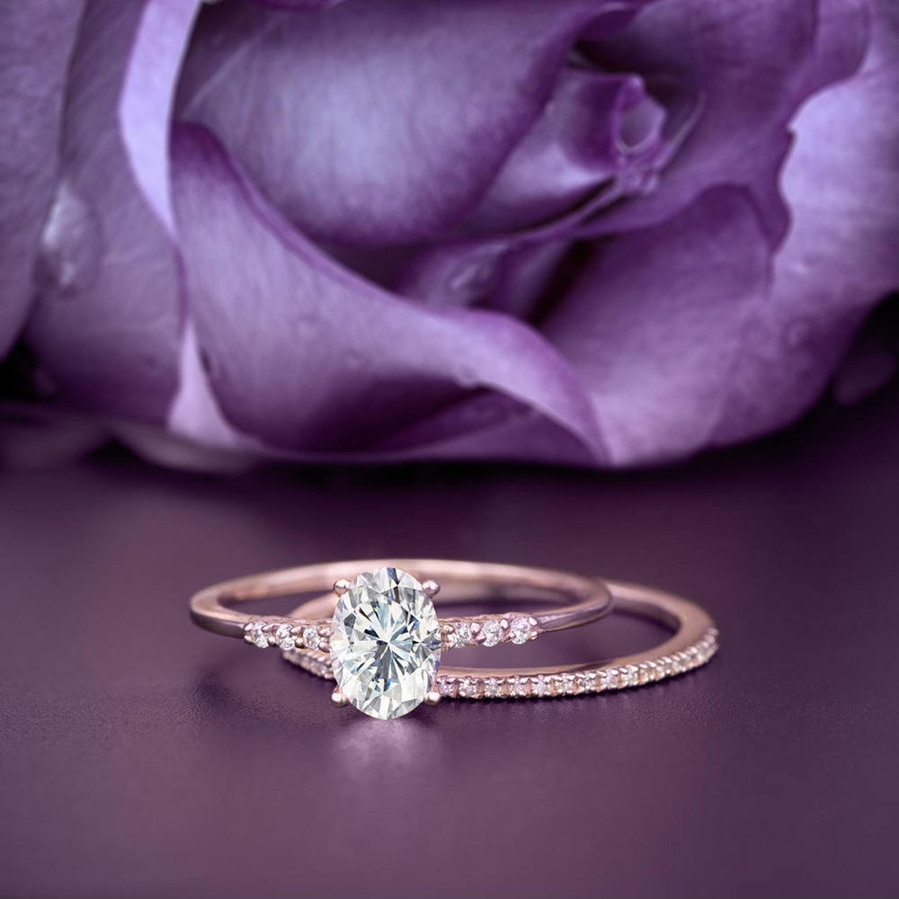 JeenJewels Art deco 2.00 Carat Oval Cut Diamond Moissanite Engagement Ring Set, in 10k Solid Rose Goldg, Bridal Ring Sett Gift