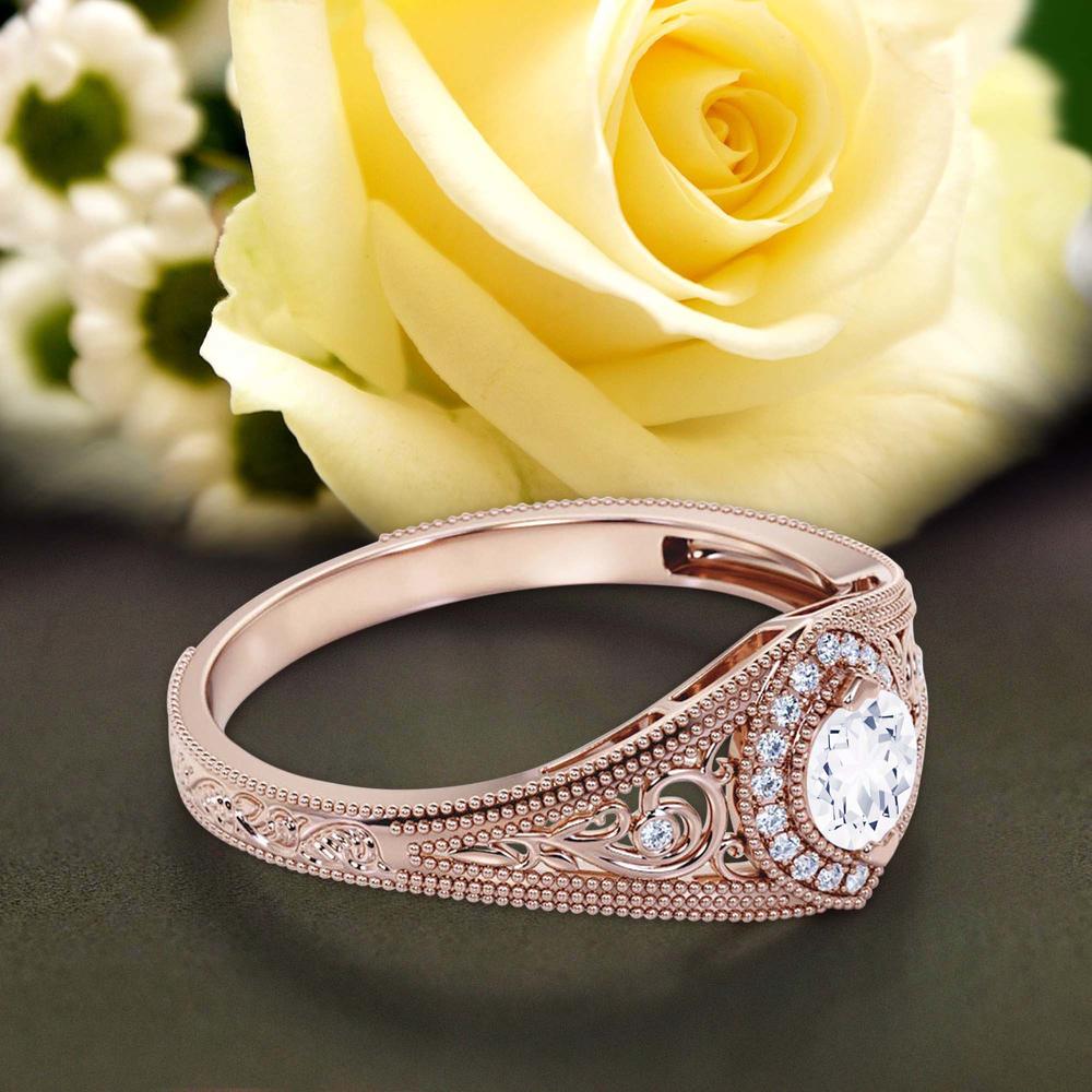 JeenJewels Decorative Ornament 1.25 Carat Round Cut Diamond Moissanite Engagement Ring, Vintage Look in Silver With 18k Rose
 Gold Plating