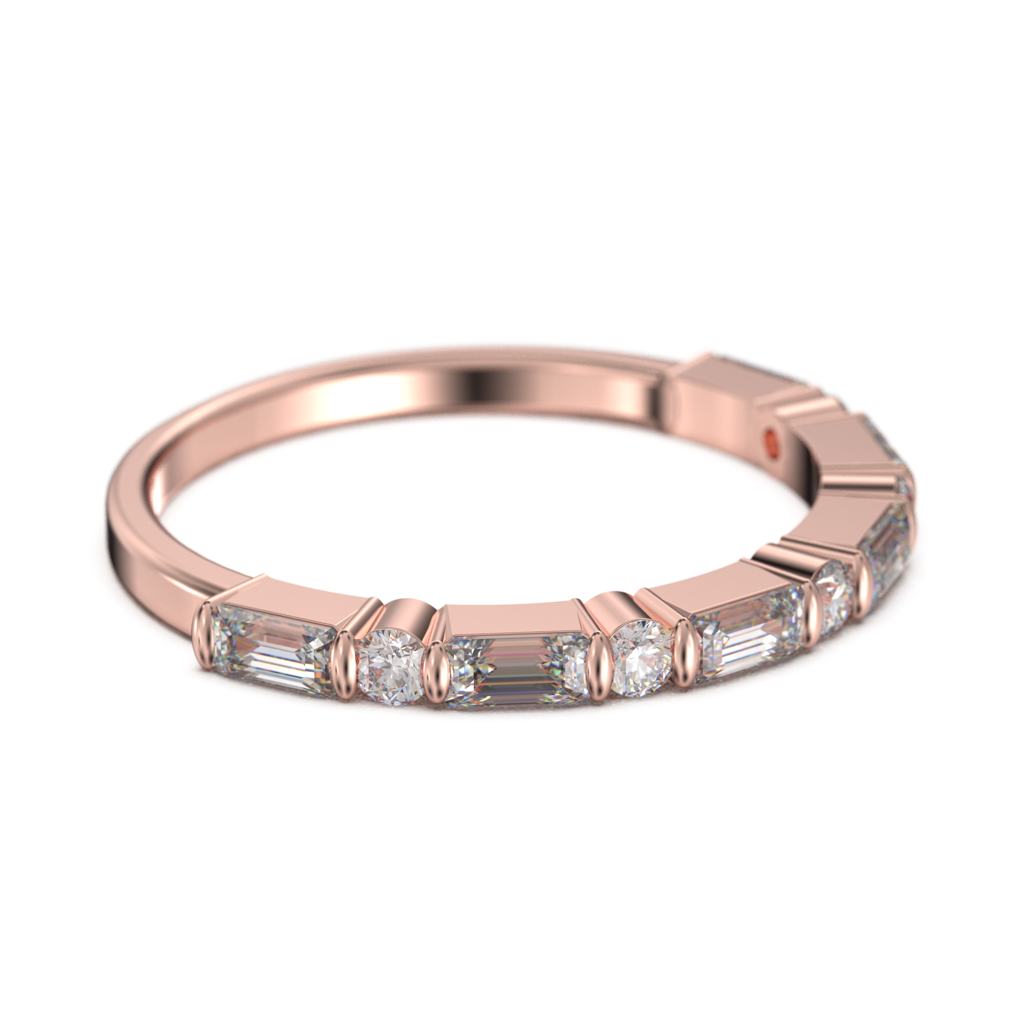 JeenJewels 0.73ct Round and Baguette Cut Diamond Moissanite Ring 18K Rose Gold Over Silver