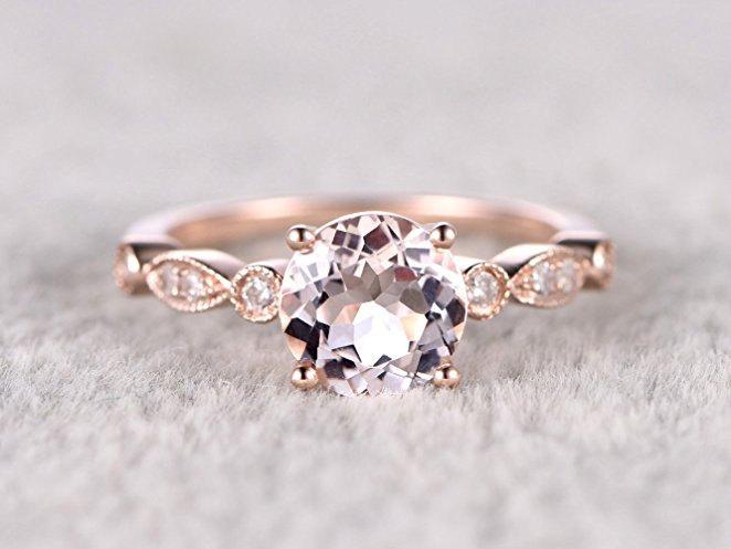 Jeenjewels Antique Design 1 25 Carat Peach Pink Morganite Round Jeenjewels Antique Design 1 25 Carat Peach Pink Morganite Round Shaped And Diamond Engagement Ring In 10k Rose Gold Jewelry
