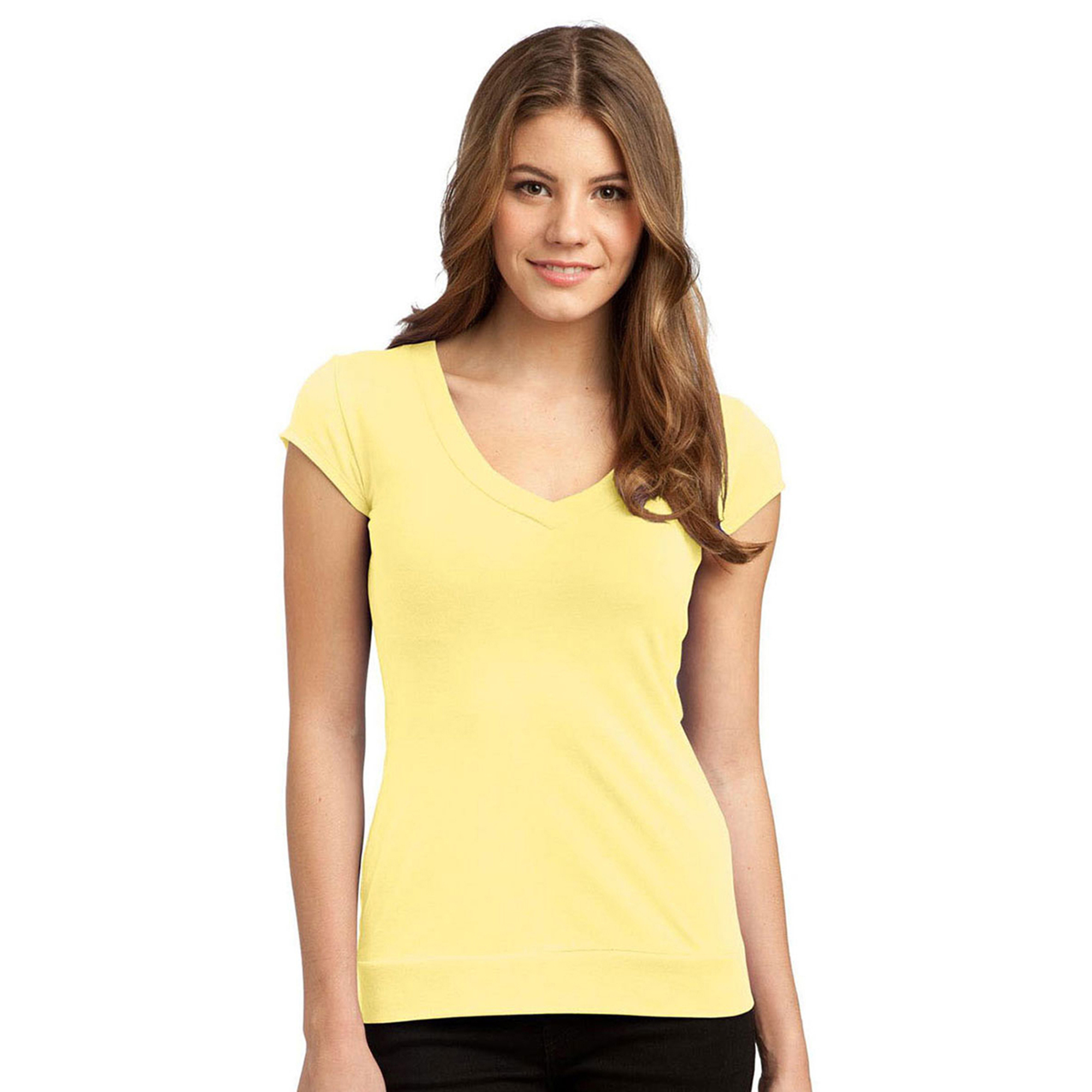 District DT247 Women's Cap Sleeve Banded VNeck TShirt