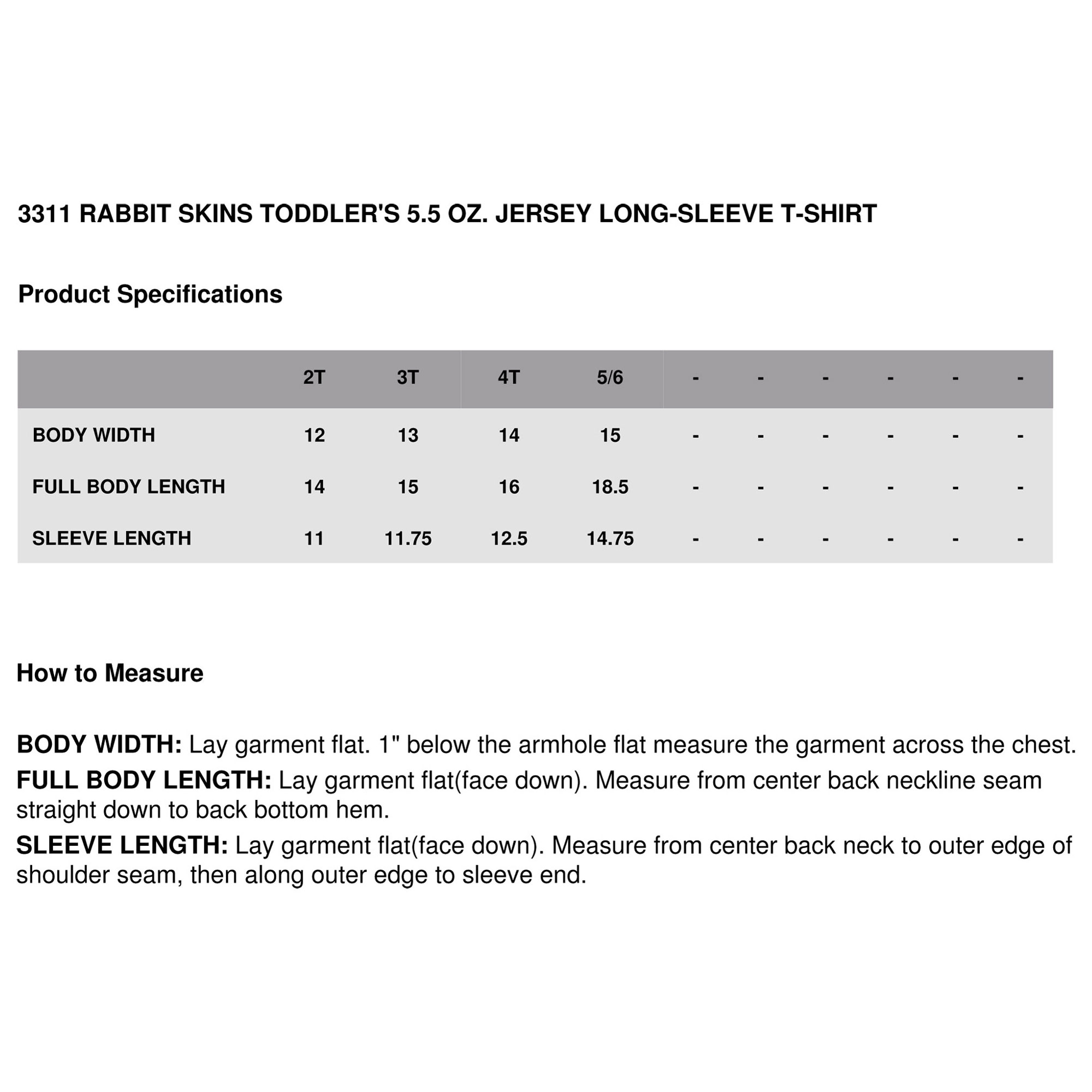 Rabbit Skins 3311 Toddler Bottom Hem Long Sleeve T Shirt