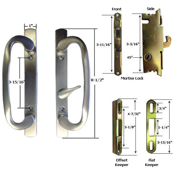 Gordon Glass Co. Sliding Glass Patio Door Handle Kit with Mortise Lock and Keepers, B-Position, Brushed Chrome, Non-Keyed