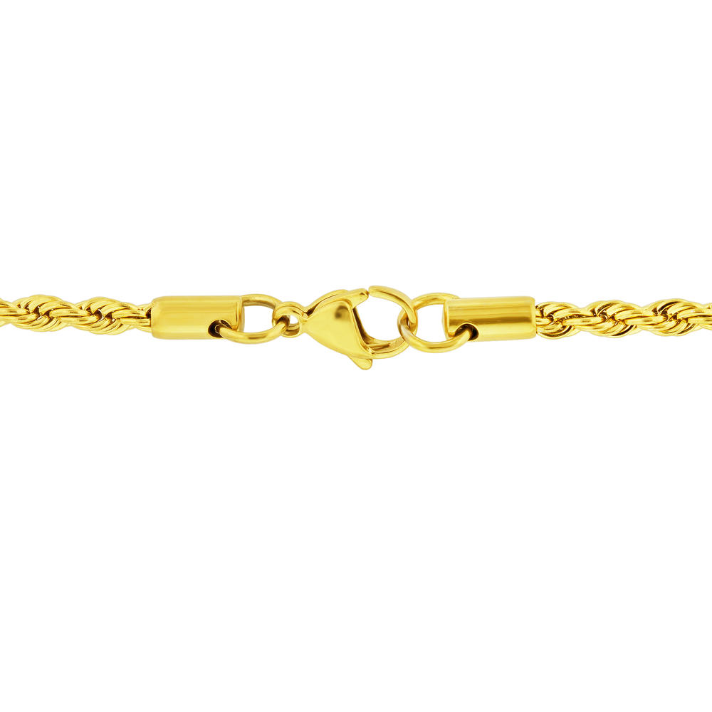 Gem Avenue Stainless Steel Gold Plated 4mm Diamond-cut Rope Chain Necklace