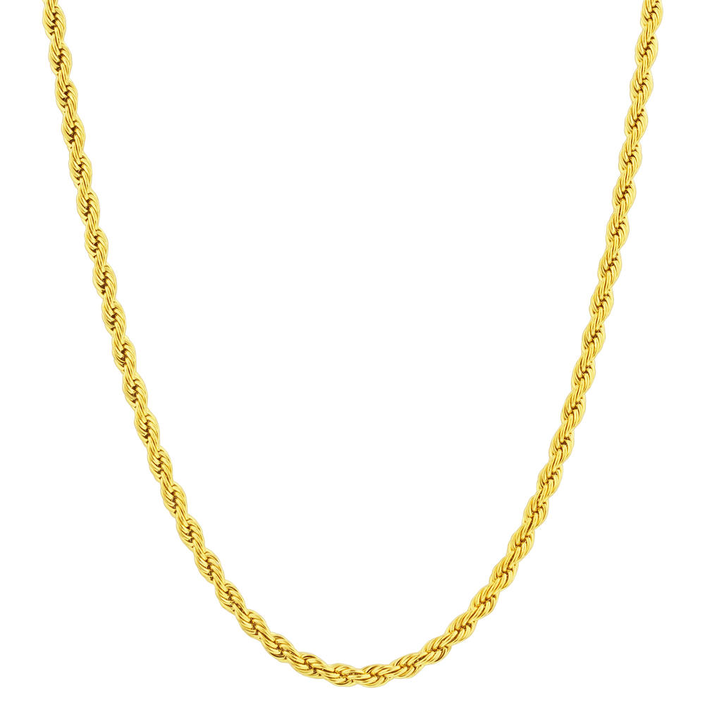Gem Avenue Stainless Steel Gold Plated 4mm Diamond-cut Rope Chain Necklace