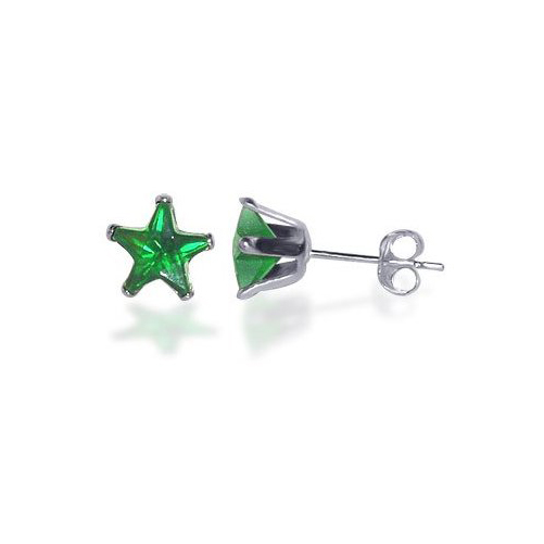 Gem Avenue Sterling Silver 6mm Star Emerald Cubic Zirconia Post Stud Earrings