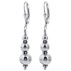 Gem Avenue 925 Sterling Silver Bali accents Triple Round Beads Handmade Leverback Drop Earrings