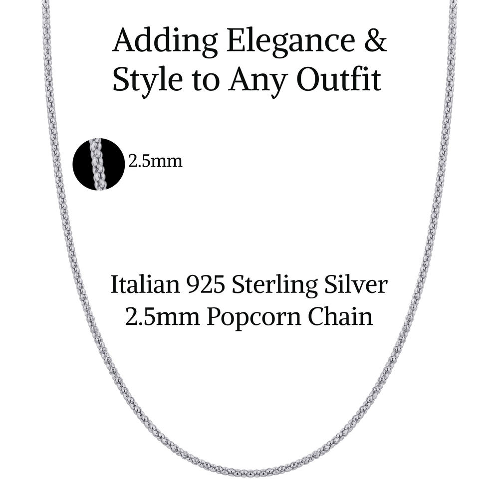 Gem Avenue Italian 925 Sterling Silver Antique 2.5mm Popcorn Chain Necklace (16" - 30" Available)