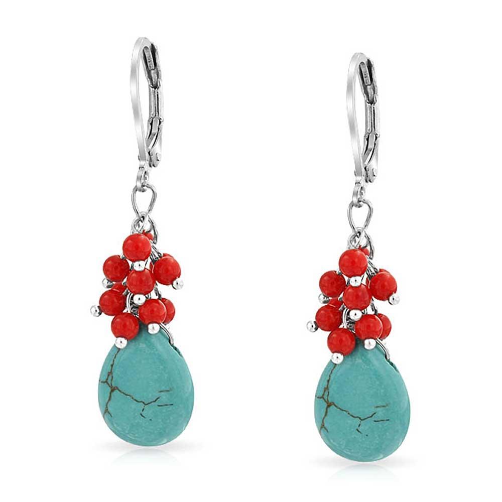 bling jewelry Compressed Turquoise Blue Dyed Coral Red Teardrop Pear Crystal Drop Leverback Earrings For Women Silver Plated Brass