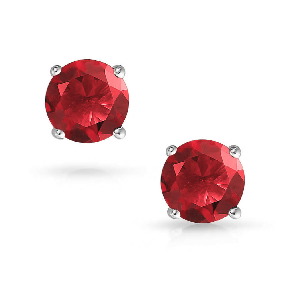 bling jewelry 1CT Red Round Stud Earrings For Women Cubic Zirconia Solitaire CZ Basket Set Simulated Ruby Sterling Silver 7mm
