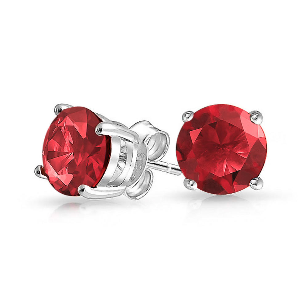bling jewelry 1CT Red Round Stud Earrings For Women Cubic Zirconia Solitaire CZ Basket Set Simulated Ruby Sterling Silver 7mm