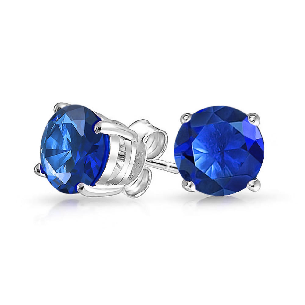 bling jewelry 1CT Royal Blue Round Stud Earrings Cubic Zirconia Solitaire CZ Basket Set Simulated Sapphire Sterling Silver 7mm