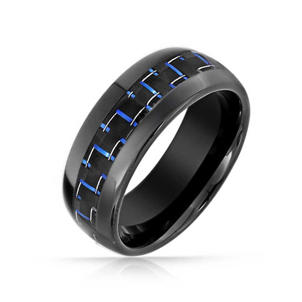 bling jewelry Geometric Blue Cobalt Carbon Fiber Inlay Titanium Wedding Band Rings