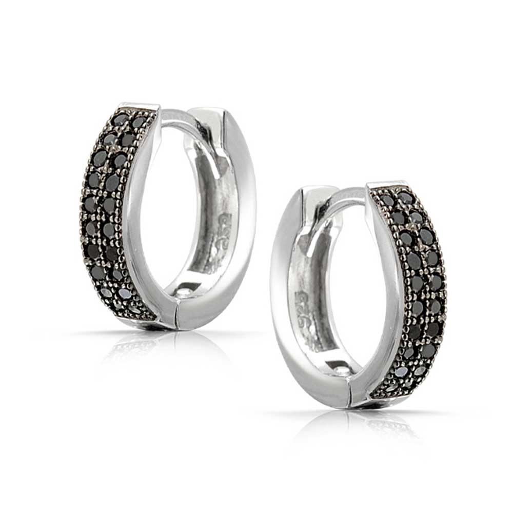 bling jewelry Black 2 Row Cubic Zirconia CZ Micro Pave Kpop Hoop Hoop Earrings For Women For Men 925 Sterling Silver
