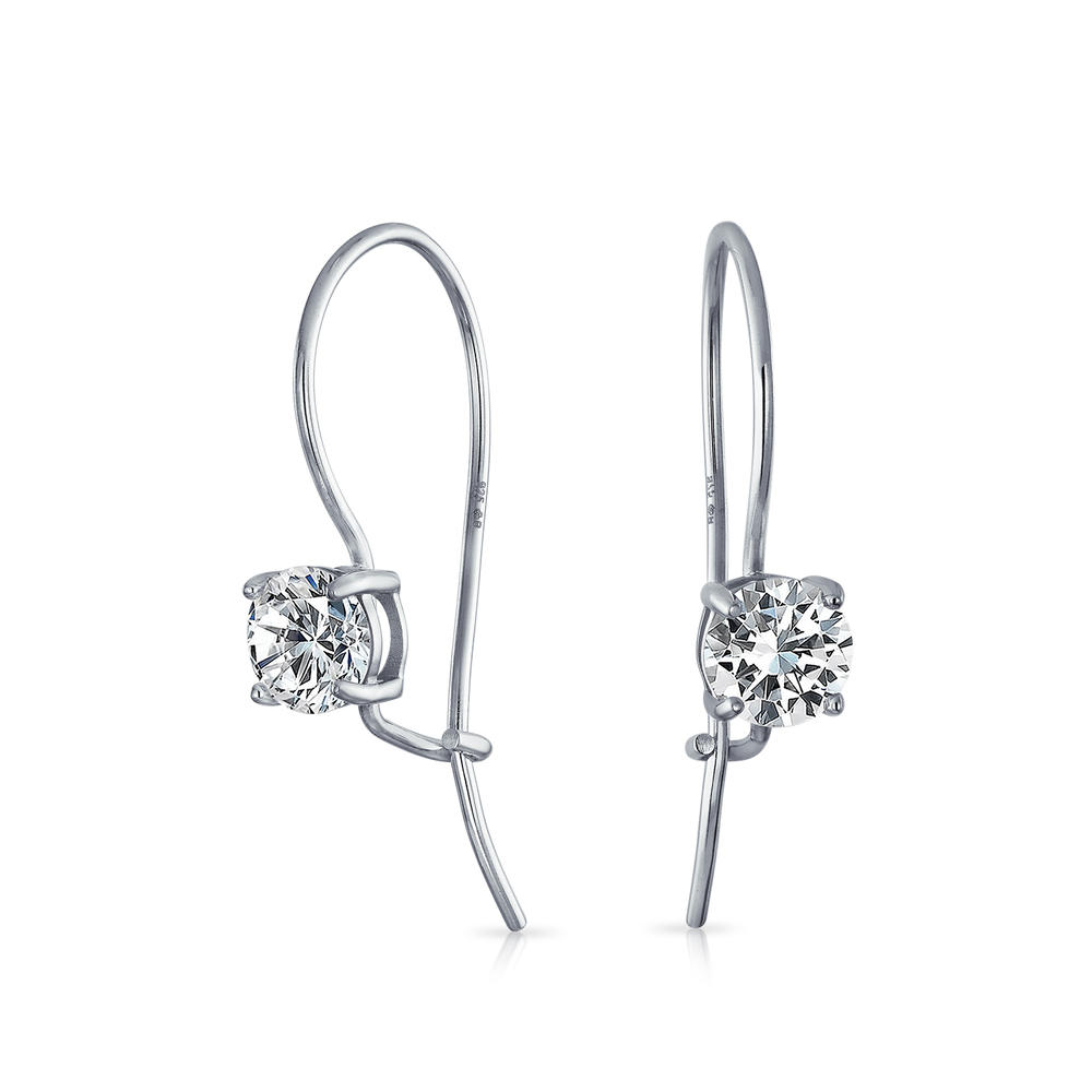 bling jewelry Prom Solitaire Round French Wire Threader Earrings Sterling Silver