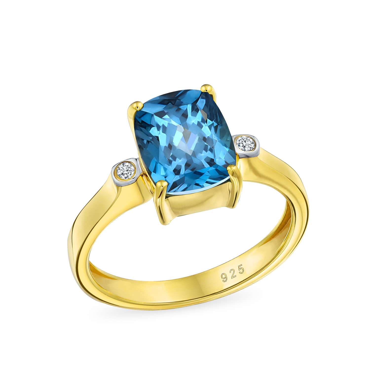 bling jewelry 3.2CT Solitaire London Blue Topaz Cocktail Ring 14K Plated .925 Silver