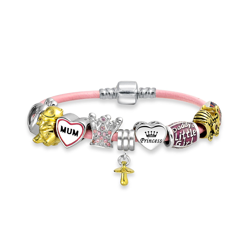 bling jewelry Royal Princess Cross Religious Theme European Bead Charms Bracelet For Women New Mother Mum Sterling Silver Barrel Clasp
