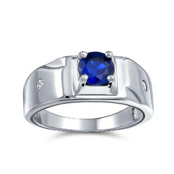 bling jewelry Blue Sapphire CZ Mens Engagement Ring .925 Sterling Silver