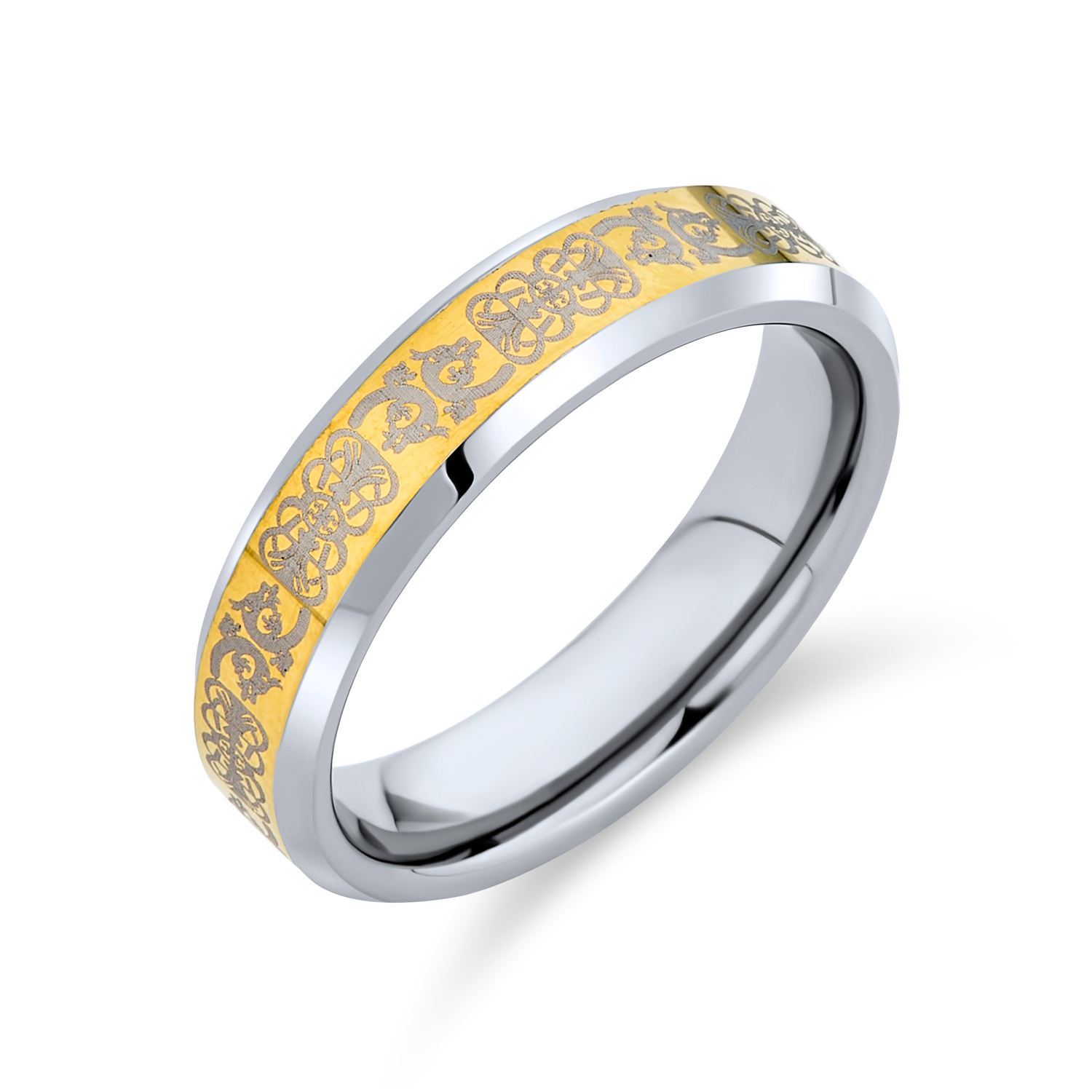 Bling Jewelry Golden Celtic Knot Dragon Inlay Wedding Band Titanium Ring For Men 5mm Bling Jewelry Golden Celtic Knot Dragon Inlay Wedding Band Titanium Ring For Men 5mm