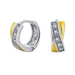 bling jewelry Criss Cross Hoop Earrings Hoop CZ Gold Plated Sterling Silver