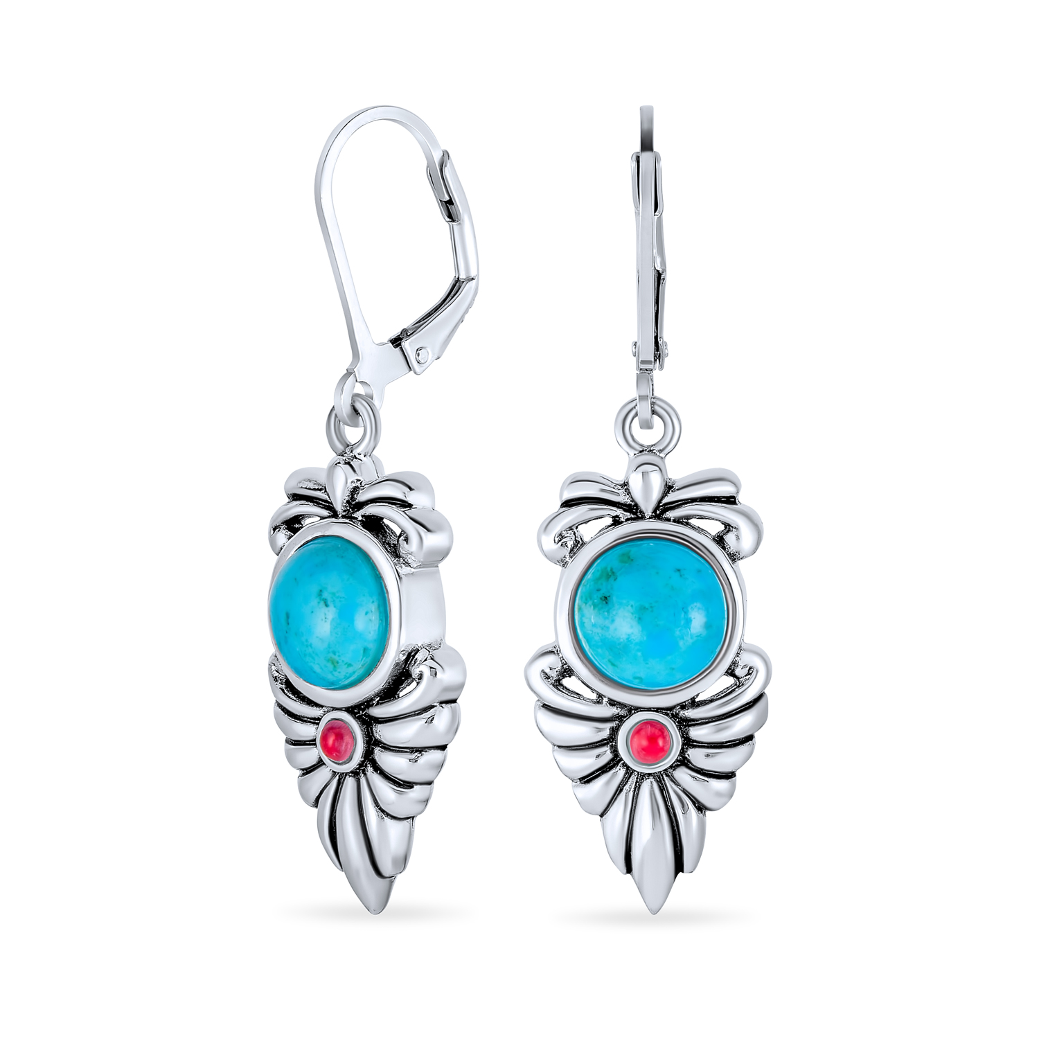 bling jewelry Western Jewelry Blue Turquoise Carnelian Leaf Earrings Sterling Silver