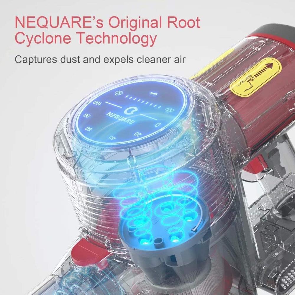 Nequare Cordless Vacuum, 26Kpa Stick Vacuum cleaner with LED Display, 9 gears Adjustable Suction, 40min Long Runtime, Brushless