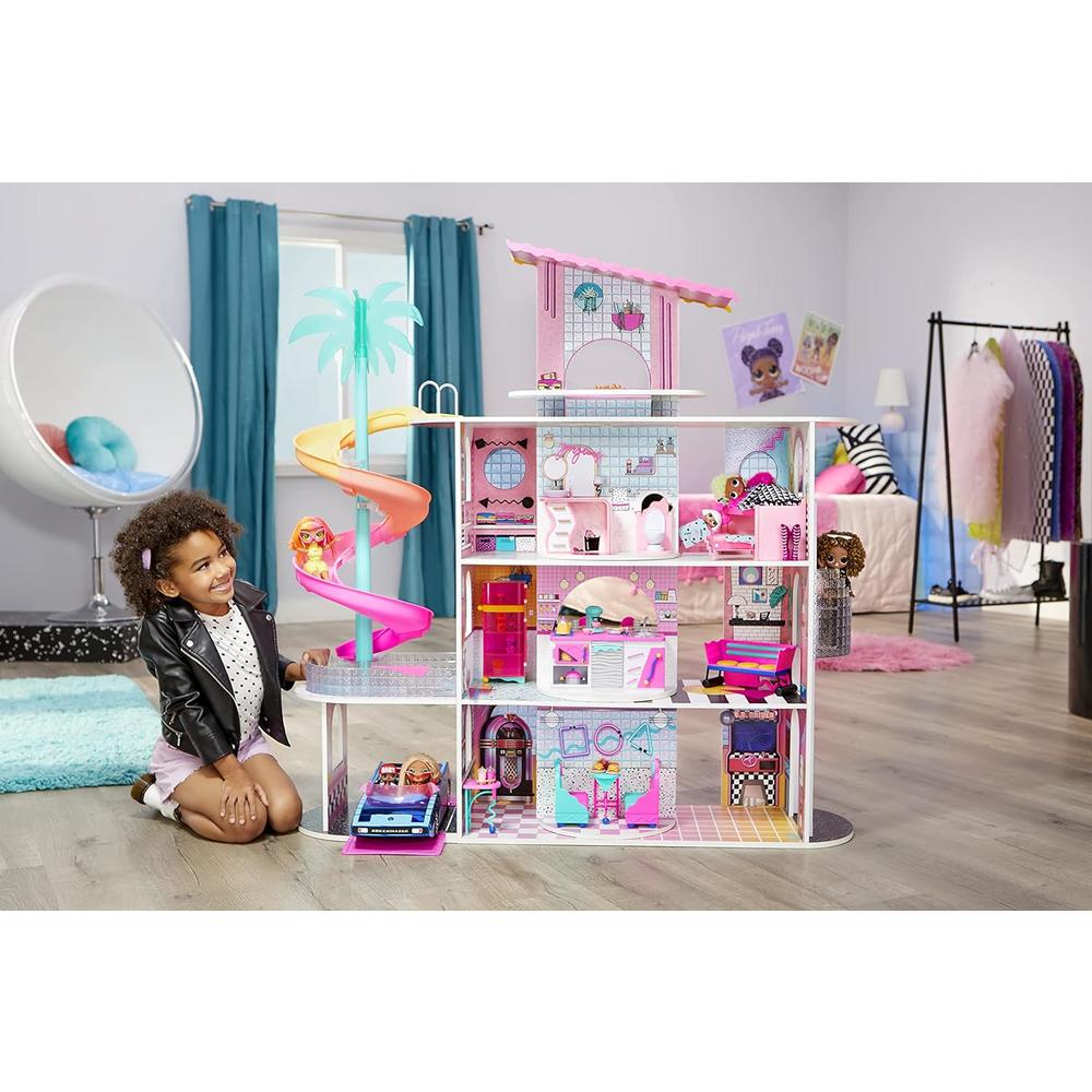 MGA Entertainment LOL Surprise OMG House of Surprises – New Real Wood Dollhouse with 85+ Surprises, 4 Floors, 10 Rooms