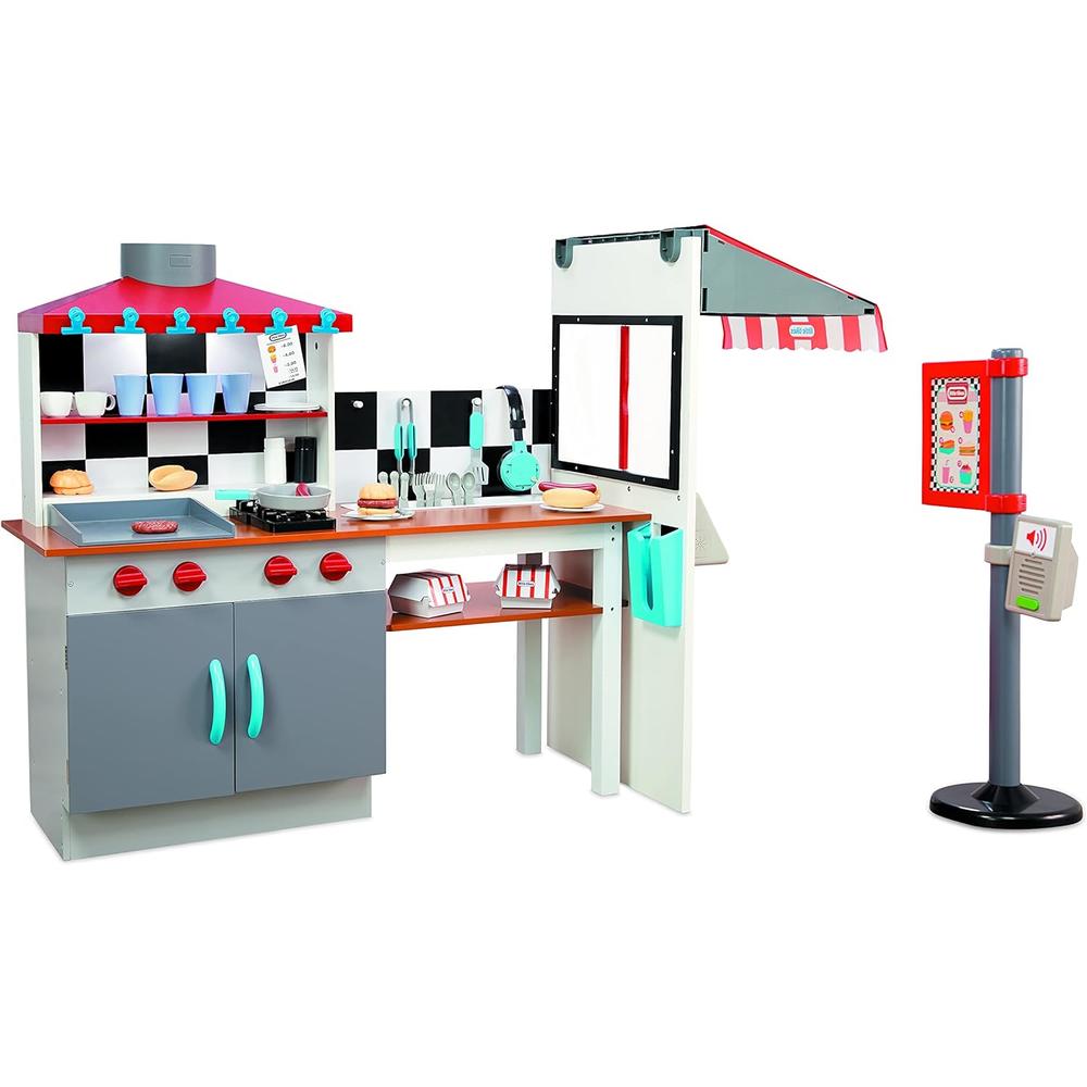 Little Tikes Real Wood Drive-Thru Diner Wooden Play Kitchen with Realistic Lights Sounds
