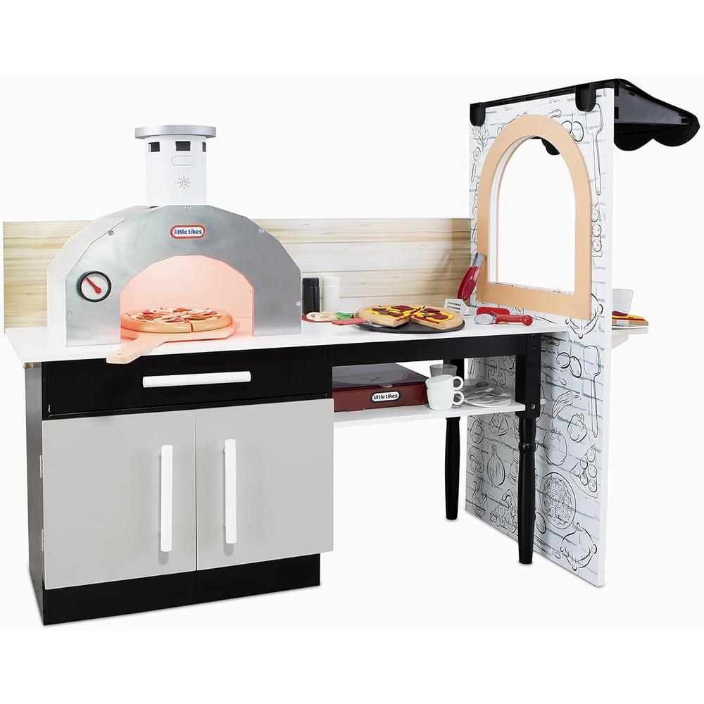 Little Tikes Real Wood Pizza Restaurant Wooden Play Kitchen Cook and Serve with Realistic Lights Sounds