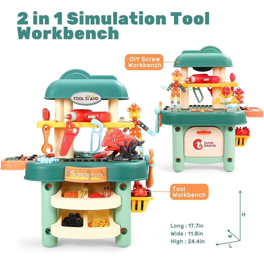 Cute Stone Kids Tool Workbench, Pretend Play Workshop & Toolbench for Toddlers