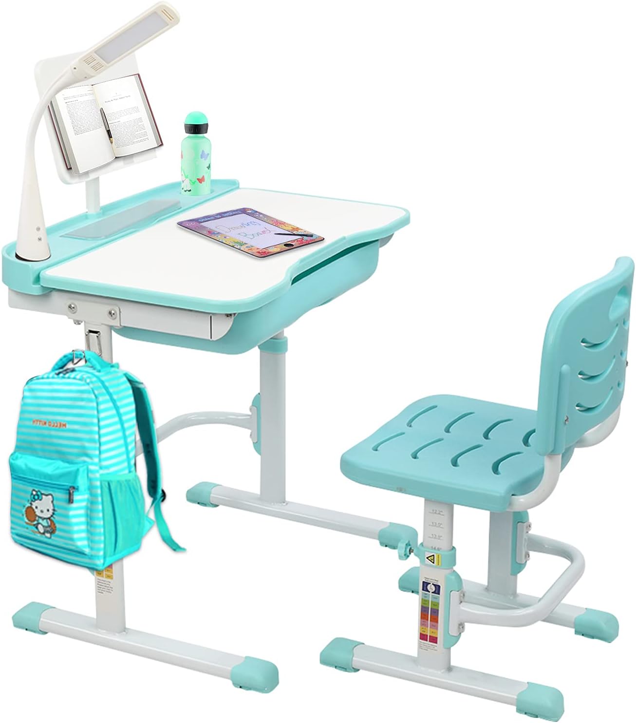 FDW BELANITAS Kids' Desks,Height Adjustable Kids Desks and Chair Set for Boys and Girls,Kids Writing Chair and Desk w/Lamp