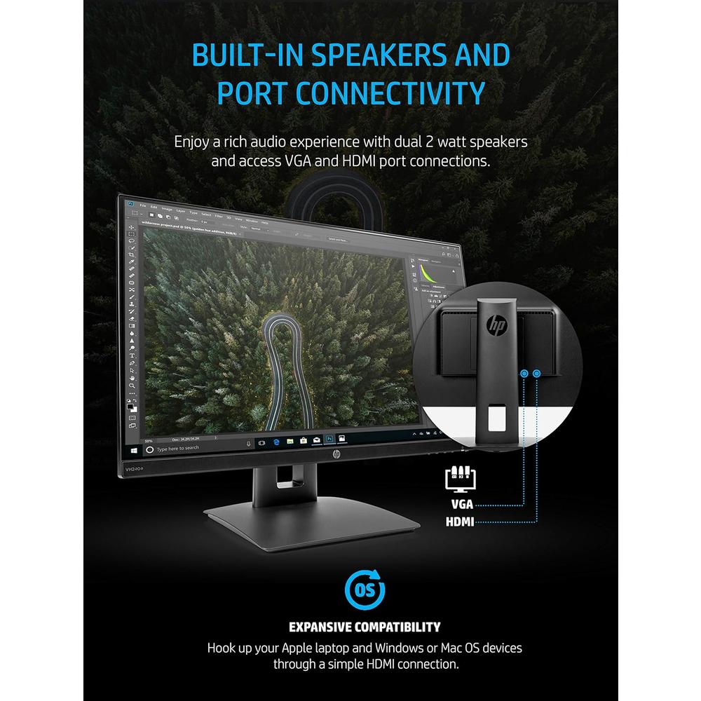 HP VH240a 23.8-inch Full HD 1080p IPS LED Monitor with Built-in Speakers