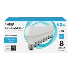 Feit Electric Decade 60W Equivalent LED A19 Light Bulb, 8 pack - Daylight
