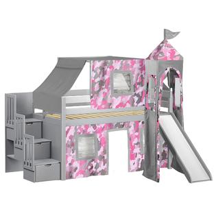 Jackpot Princess Low Loft Twin, Twin Bunk Bed With Slide And Tent