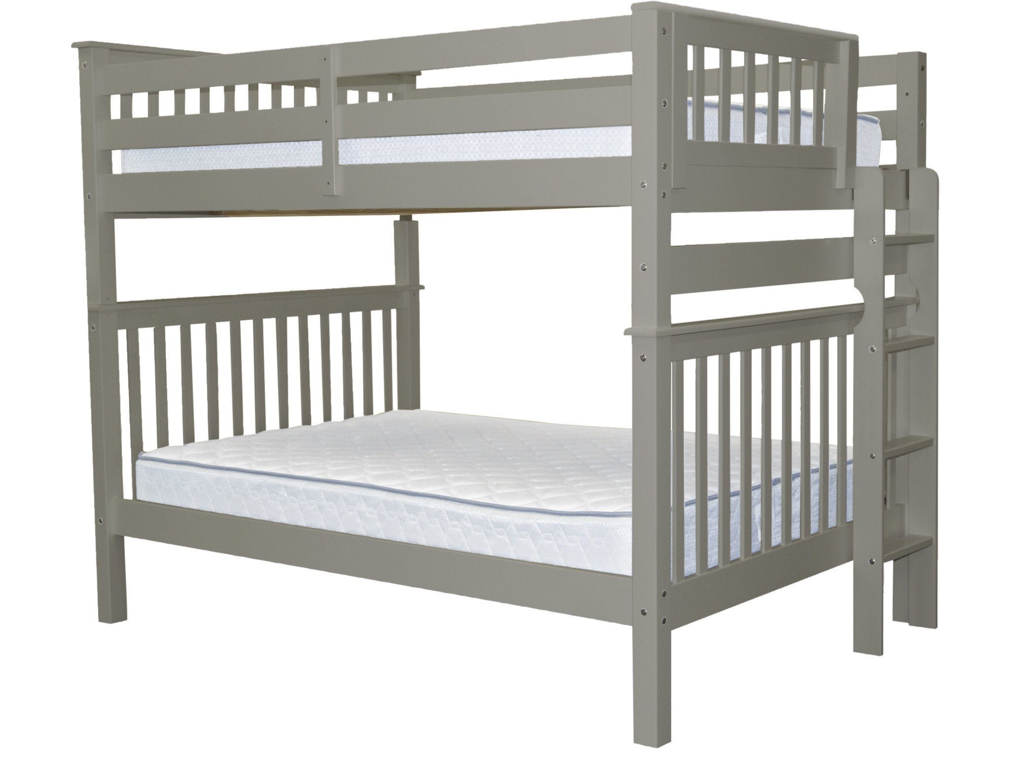 Bunk Bed King Mission Style Bunk Bed Full over Full with End Ladder, Gray