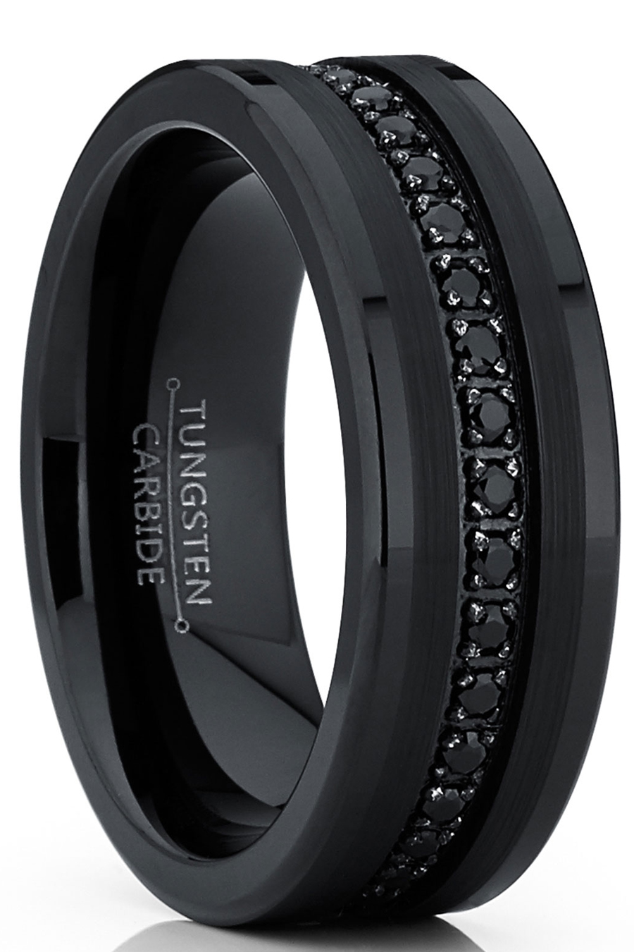 Metal Masters Co. Men's Genuine Tungsten Black Wedding Band Eternity Ring Cubic Zirconia Comfort-Fit